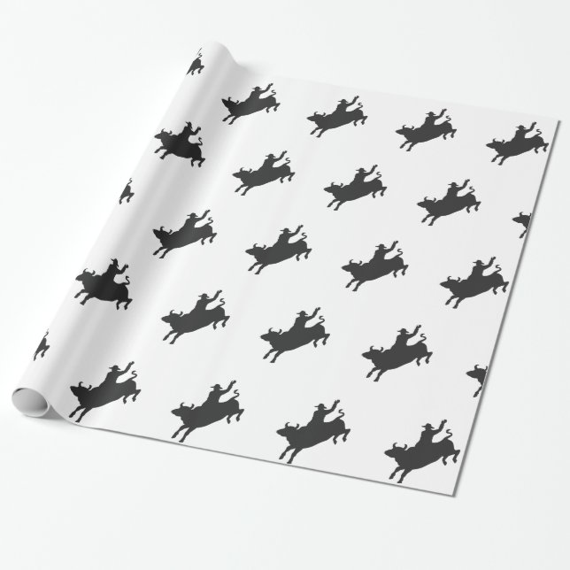 Rodeo Bull Ride Silhouette Geschenkpapier (Ungerollt)