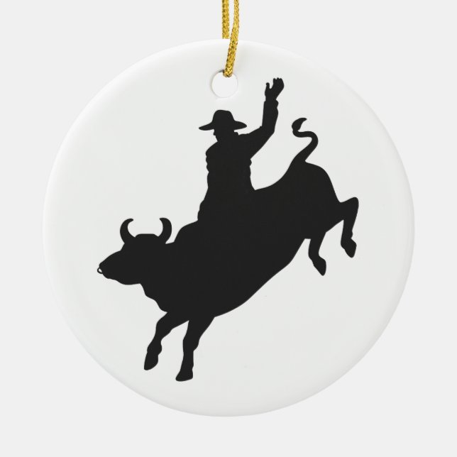 Rodeo Bull Ride Silhouette Keramik Ornament (Vorne)