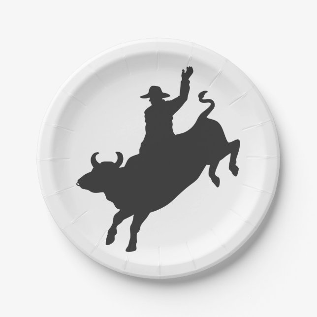 Rodeo Bull Ride Silhouette Pappteller (Vorderseite)