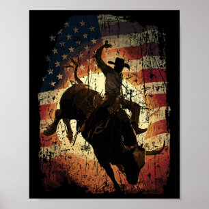 Rodeo Bull Rider Patriotischer Cowboy USA-Flagge Poster