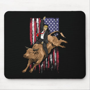 Rodeo Bull Rider Trump American Flag Cowboy Bull R Mousepad