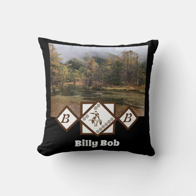 Rodeo Bull Rider und Longhorn Monogram Foto Kissen (Vorderseite)