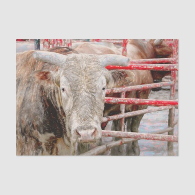 Rodeo Bull Rustikal Western Seidenpapier (Vorderseite)