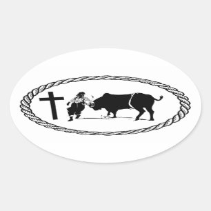 Rodeo Clown Cross Euro Style Ovaler Aufkleber