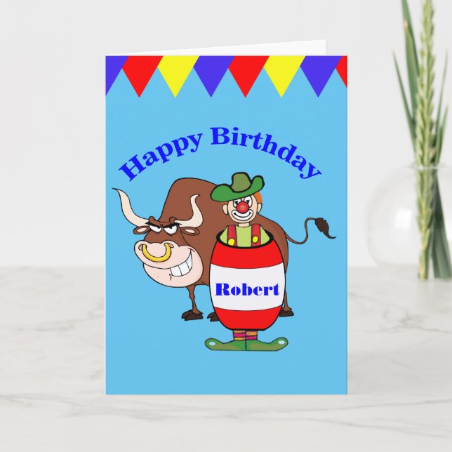 Rodeo Clown und Bull Personalize Birthday Card Karte (Vorderseite)