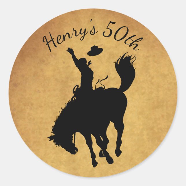 Rodeo Cowboy 50. Geburtstag Runder Aufkleber (Vorderseite)