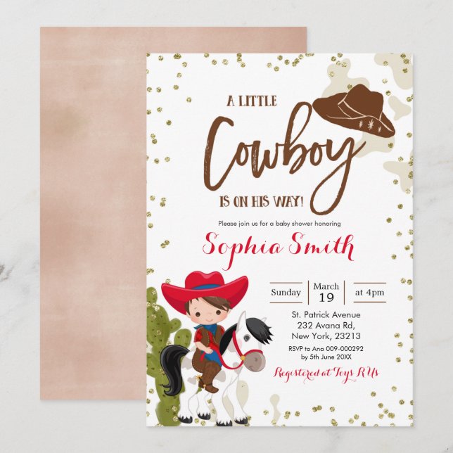 Rodeo Cowboy Babydusche Einladung (Vorne/Hinten)