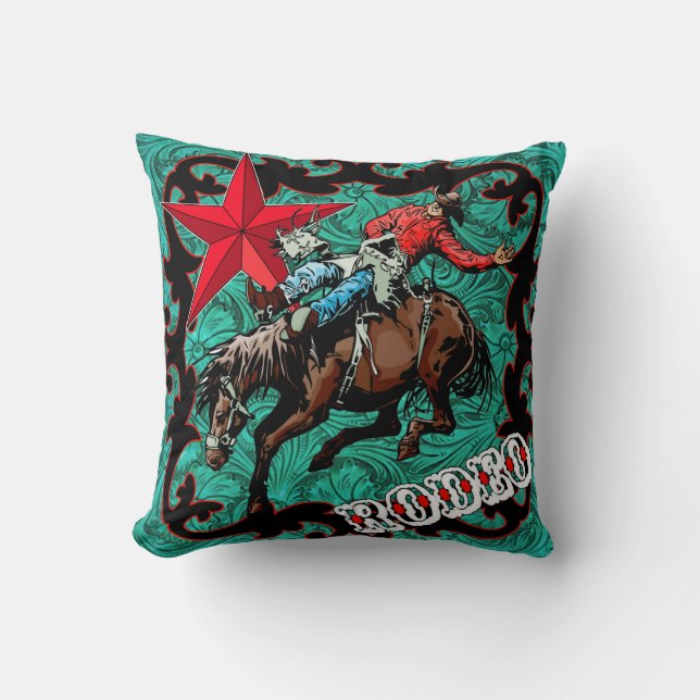 Rodeo Cowboy Bareback Bronc Rider Throw Kissen (Vorderseite)