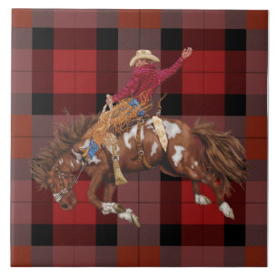 Rodeo Cowboy Bronco Buchen Kariert Fliese