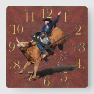 Rodeo Cowboy Bull-Riding-Western Themenuhr Quadratische Wanduhr