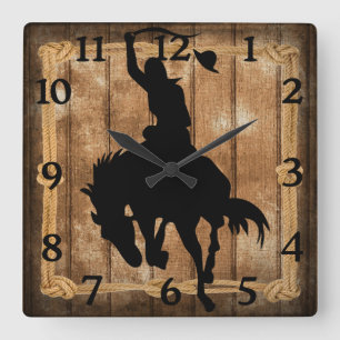 Rodeo Cowboy Horse Bronco Silhouette Quadratische Wanduhr