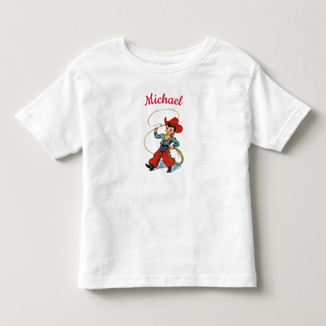 Rodeo Cowboy mit Lasso-Seil personalisierter Name  Kleinkind T-shirt (Vorderseite)