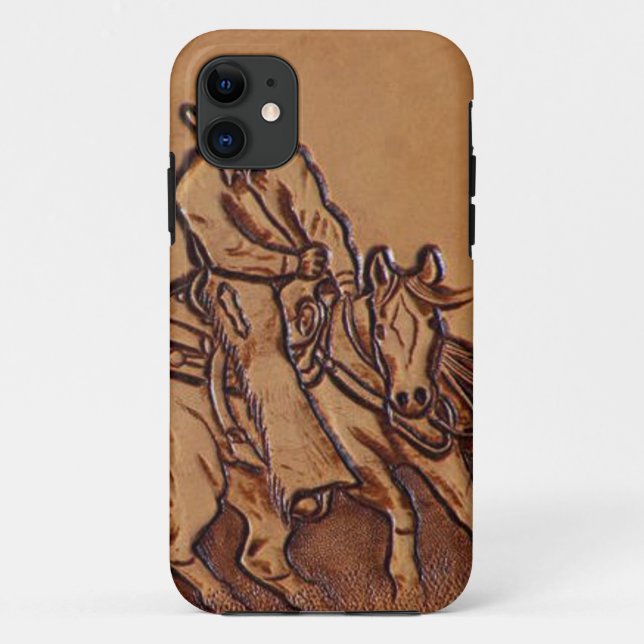 Rodeo-Cowboy Pferderuecken des Westerns lederner Case-Mate iPhone Hülle (Rückseite)