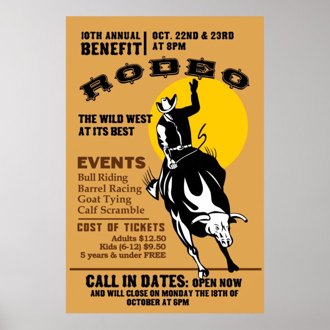 Rodeo Cowboy reiten Broncoposter Poster (Vorne)