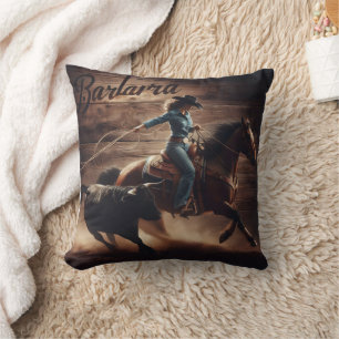 Rodeo Cowboy Roping Calf bei Sunset Kissen