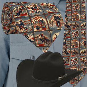 Rodeo Cowboys Bull und Bronc Riding Print Krawatte