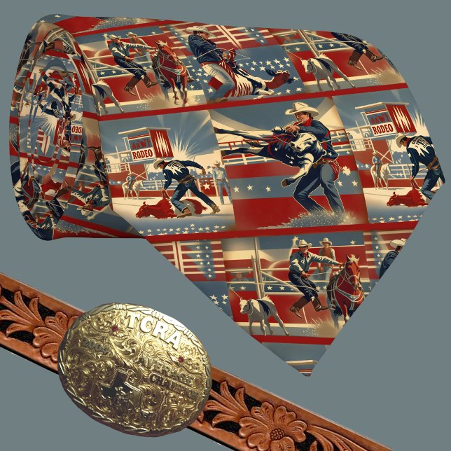 Rodeo Cowboys Calf Roping Krawatte (Western Rodeo Cowboys Tiedown Calf Roping Scenes on Men's Necktie)