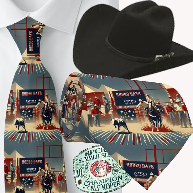 Rodeo Cowboys Calf Roping Rodeo Days Krawatte (Western Rodeo Cowboy Calf Roping Print Men's Necktie)