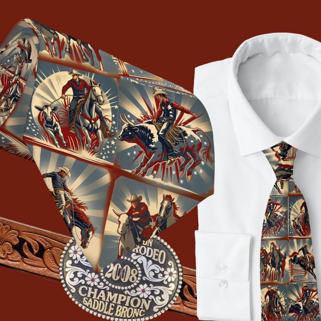Rodeo Cowboys Roping Bull und Bronc Riding Steer W Krawatte (Western Rodeo Events Cowboys Bull Riding Bronc Riding Calf Roping Steer Wrestling Men's Necktie)