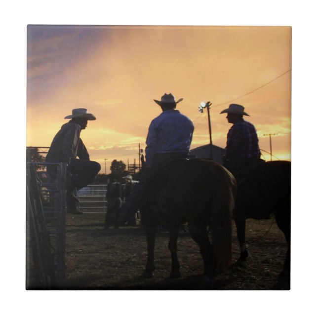 Rodeo Cowboys Wartete zu reiten Fliese (Vorderseite)