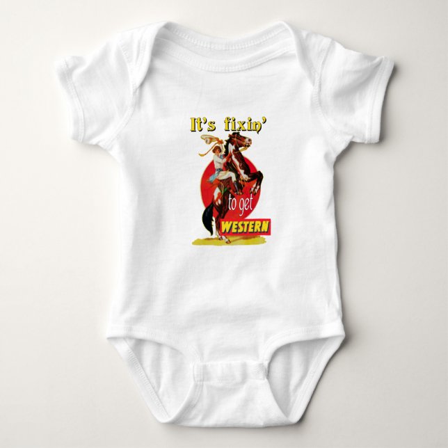 Rodeo Cowgirl am Pferd Fixin Western Baby Strampler (Vorderseite)