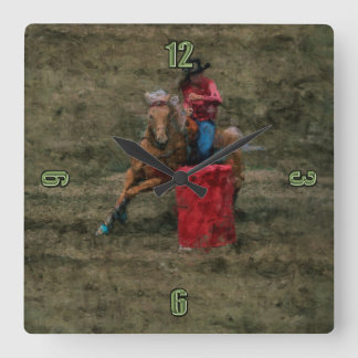 Rodeo Cowgirl Barrel Racing Western Themed Clock Quadratische Wanduhr