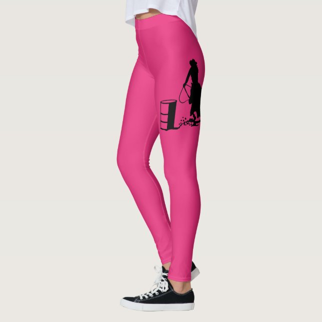 Rodeo-Cowgirl-Fass-laufendes PferdeSilhouette Leggings (Links)