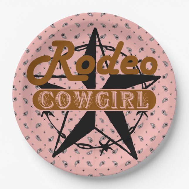Rodeo Cowgirl Pink Bandanna Star Barbed Wire Pappteller (Vorderseite)