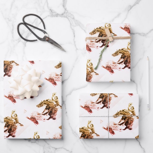 Rodeo Cowgirl (von C.M. Russell) Geschenkpapier Set (Vorderseite)