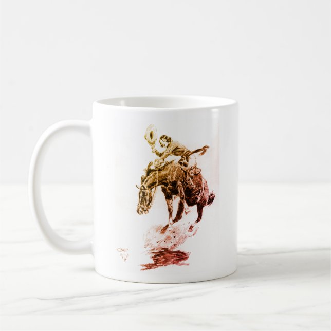 Rodeo Cowgirl (von C.M. Russell) Kaffeetasse (Links)