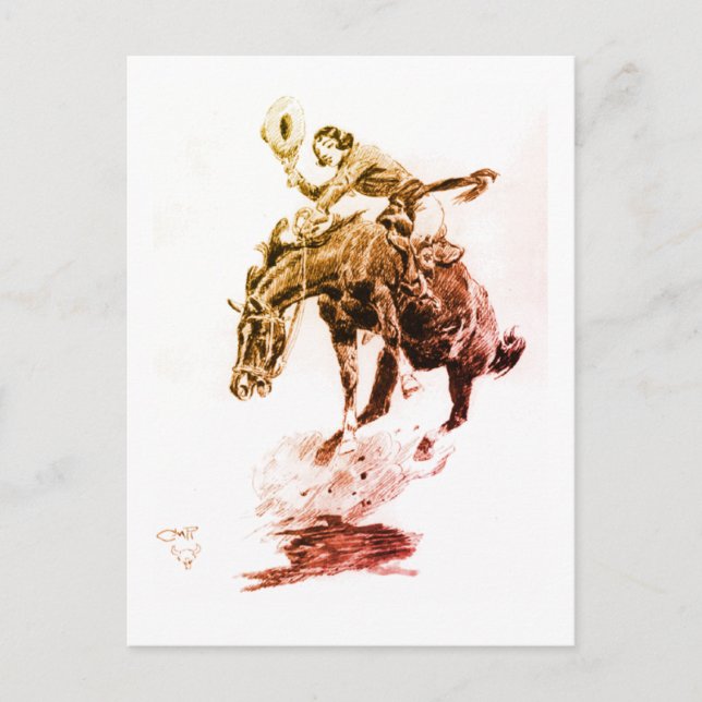 Rodeo Cowgirl (von C.M. Russell) Postkarte (Vorderseite)