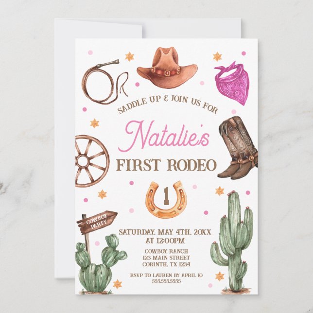 Rodeo Cowgirl western Birthday Party Invitation Einladung (Vorderseite)