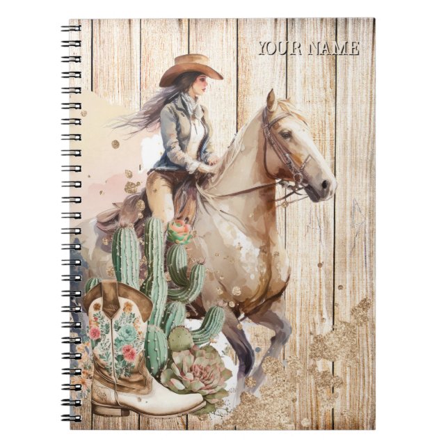 Rodeo Cowgirl Wüste Outert Cactus Cowboystiefel Notizblock (Vorderseite)