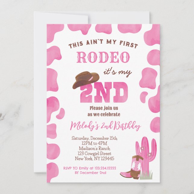 Rodeo Cowgirl Zweiter Geburtstag Einladungen (Vorderseite)
