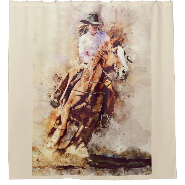 Rodeo-Cowgirlreitpferdeduschvorhang Duschvorhang (Vorderseite)
