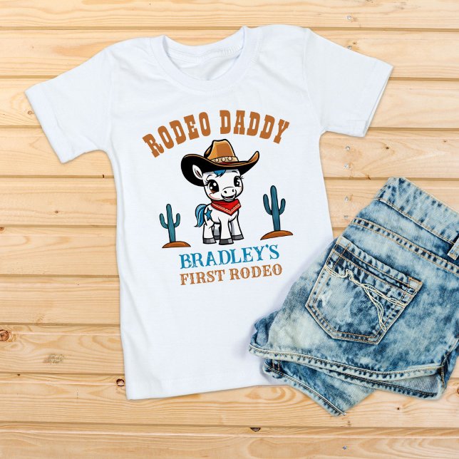Rodeo Daddy Cowboy-Geburtstagsparty T-Shirt (Rodeo daddy First rodeo western birthday party shirt cowboy horse matching family photoshoot shirt)