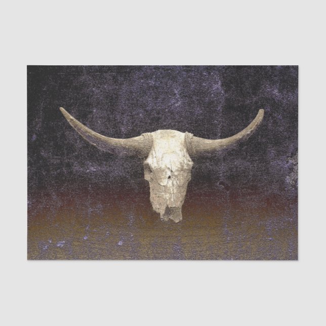 Rodeo Lila Brown Art Textur Rustikaler Bull Skull Seidenpapier (Vorderseite)