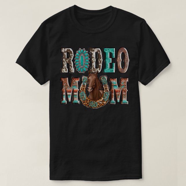 Rodeo Mama Horseshoes Western Cowhide Mama Leopard T-Shirt (Design vorne)