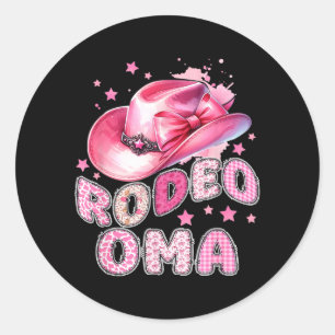 Rodeo-Oma-rosafarbenes Cowgirl-1.-Geburtstags-Fami Runder Aufkleber