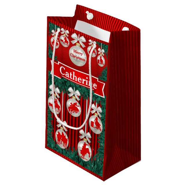 Rodeo Ornamente auf der Red Holiday Geschenktasche Kleine Geschenktüte (Vorderseite Schrägansicht)
