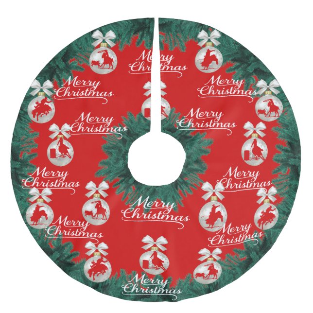 Rodeo Ornaments Frohe Weihnachten Rote Tree Rock Polyester Weihnachtsbaumdecke (Vorderseite)