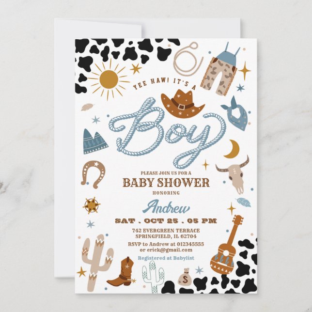 Rodeo Ranch Wild West Cowboy Babydusche Einladung (Vorderseite)