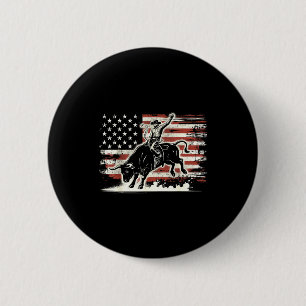 Rodeo Reiter Stier Patriotischer Cowboy USA-Flagge Button