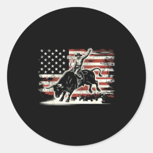 Rodeo Reiter Stier Patriotischer Cowboy USA-Flagge Runder Aufkleber