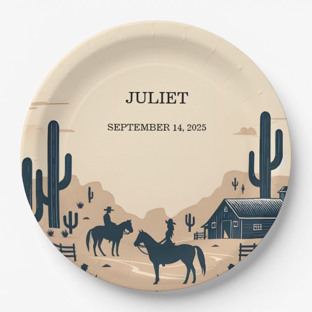 Rodeo Retro Rustikales Western Brautparty Pappteller (Vorderseite)