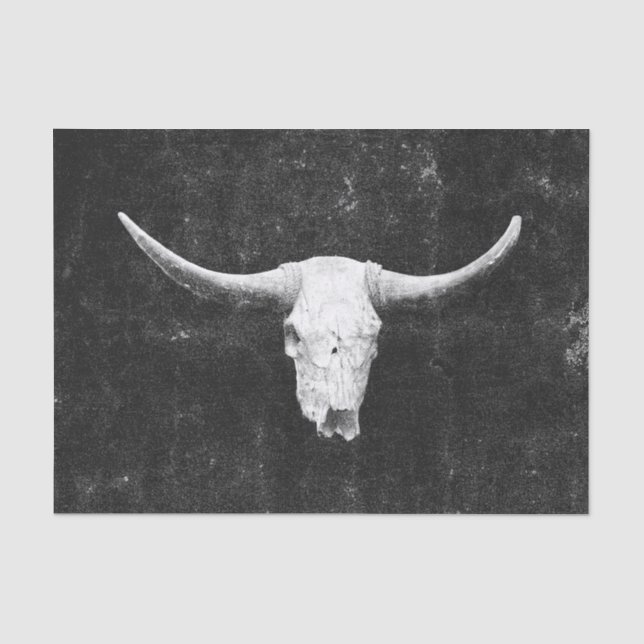 Rodeo Schwarz-Weiß Rustikaler Western Bull Skull Seidenpapier (Vorderseite)