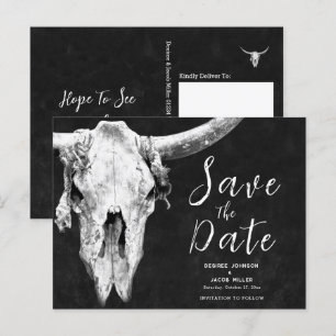 Rodeo Schwarz-Weißer Bullenschädel Save The Date Einladungspostkarte