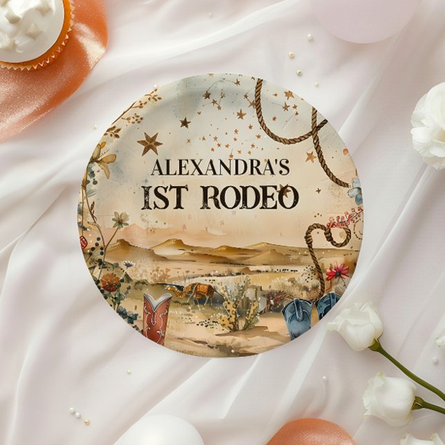 Rodeo-Stiefel & Kaktus 1. Geburtstag Pappteller (Von Creator hochgeladen)