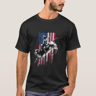 Rodeo-Stier-Reiter Patriotische amerikanische Flag T-Shirt