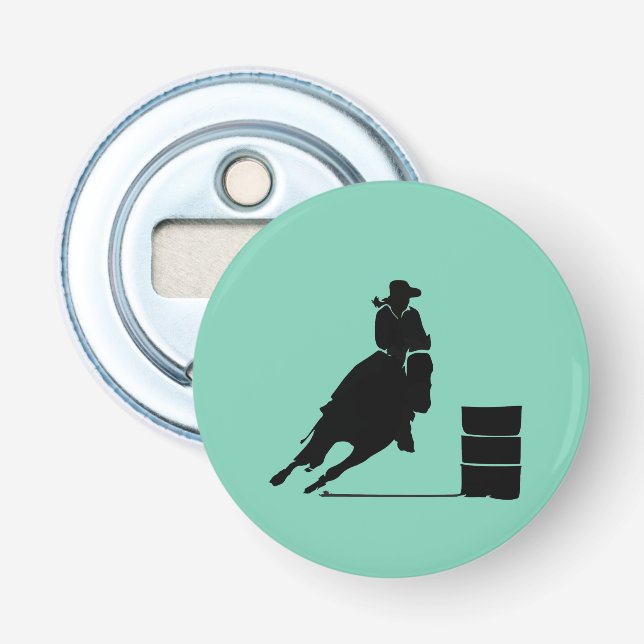 Rodeo Theme Cowgirl Barrel Racing Silhouette Flaschenöffner (Vorderseite)